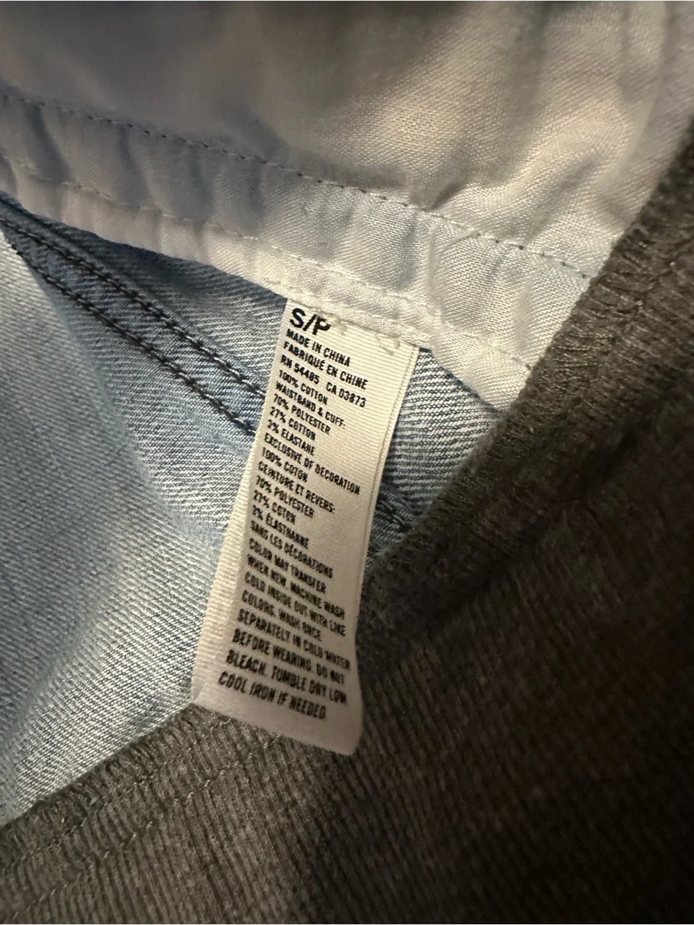 American Eagle Outfitters Light Blue Denim Jacket with Gray Knit Sleeves